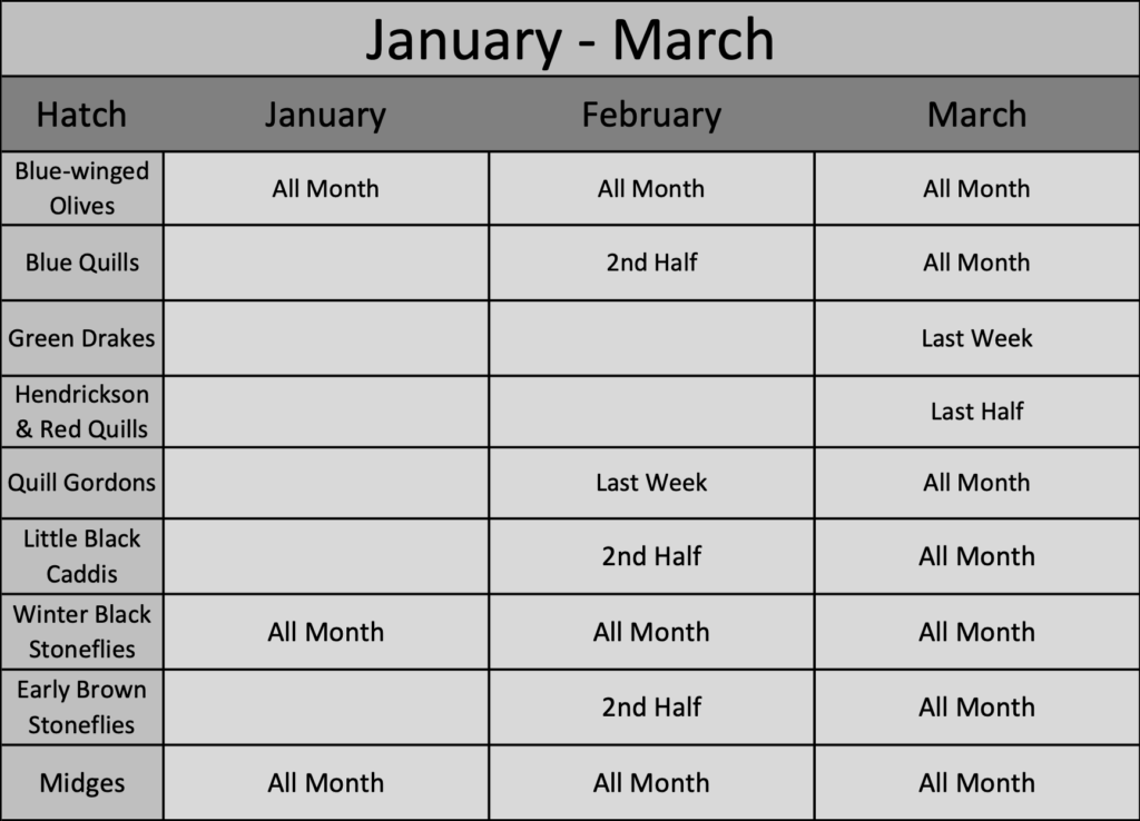 January Through March Great Smoky Mountains Hatch Chart